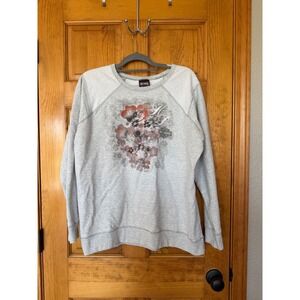 Harley-Davidson Women's XL Gray Floral Skull Sweatshirt St. Joseph MO Raglan